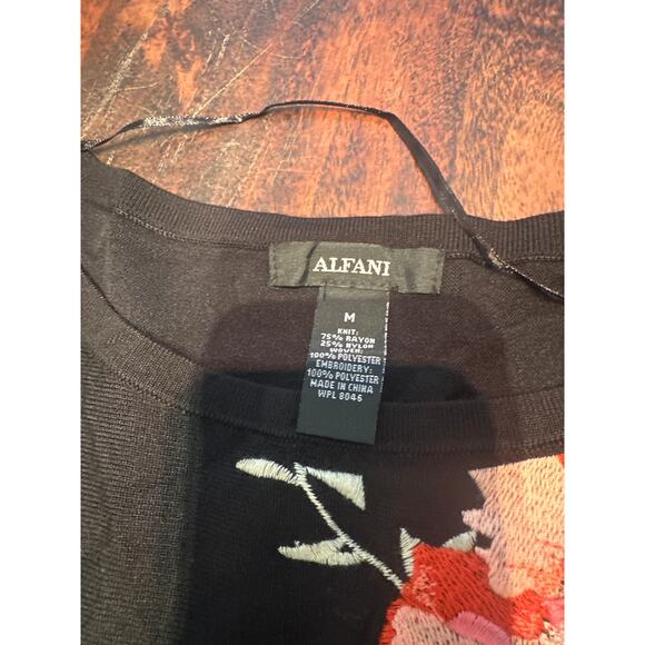 Alfani Embroidered Sheer Bell Sleeves Black Knit Blouse (Medium) - Picture 5 of 5